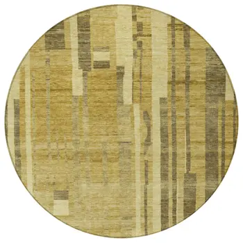 8' Gold And Dark Brown Round Striped Washable Indoor Outdoor Area Rug