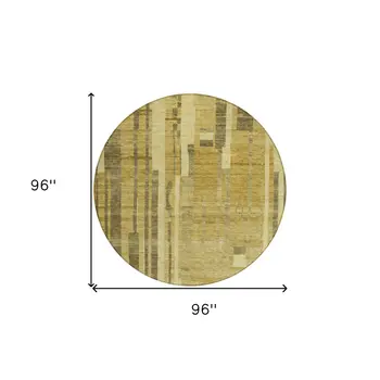 8' Gold And Dark Brown Round Striped Washable Indoor Outdoor Area Rug