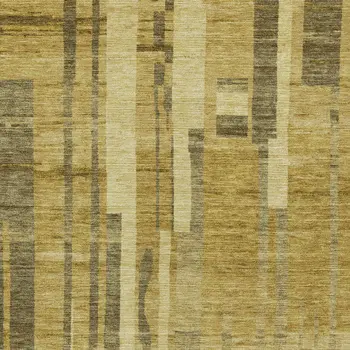 9' X 12' Gold And Dark Brown Striped Washable Indoor Outdoor Area Rug