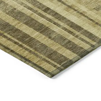 10' X 14' Gold And Dark Brown Striped Washable Indoor Outdoor Area Rug