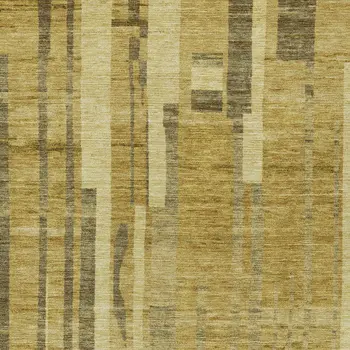 10' X 14' Gold And Dark Brown Striped Washable Indoor Outdoor Area Rug