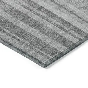 3' X 5' Gray And Silver Striped Washable Indoor Outdoor Area Rug