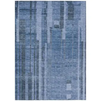 3' X 5' Navy Blue And Gray Striped Washable Indoor Outdoor Area Rug