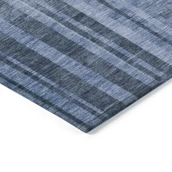 3' X 5' Navy Blue And Gray Striped Washable Indoor Outdoor Area Rug