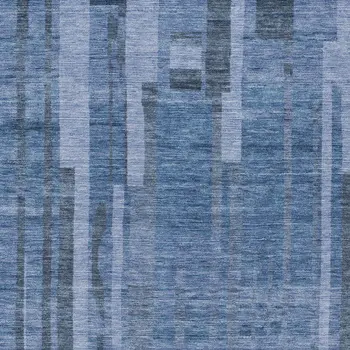 3' X 5' Navy Blue And Gray Striped Washable Indoor Outdoor Area Rug