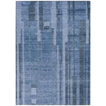 8' X 10' Navy Blue And Gray Striped Washable Indoor Outdoor Area Rug