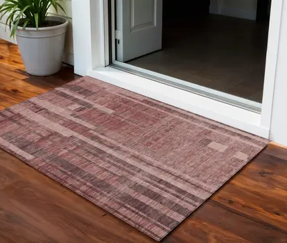 3' X 5' Brick Red And Brown Striped Washable Indoor Outdoor Area Rug
