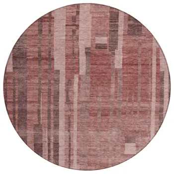 8' Brick Red And Brown Round Striped Washable Indoor Outdoor Area Rug