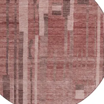 8' Brick Red And Brown Round Striped Washable Indoor Outdoor Area Rug