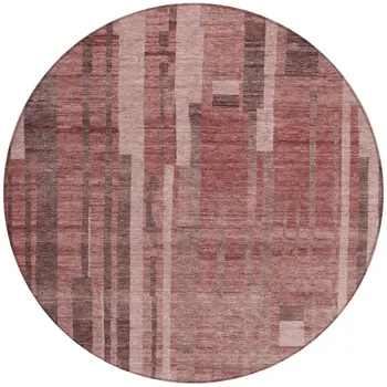 8' Brick Red And Brown Round Striped Washable Indoor Outdoor Area Rug