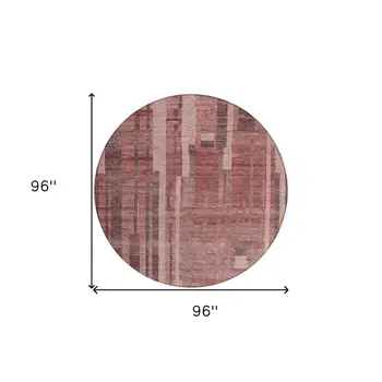 8' Brick Red And Brown Round Striped Washable Indoor Outdoor Area Rug