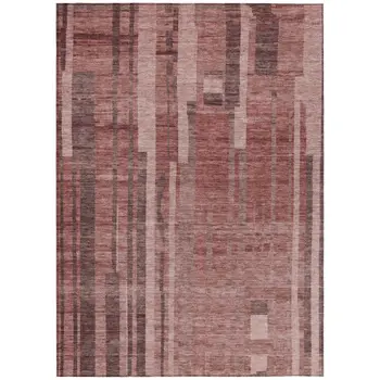 8' X 10' Brick Red And Brown Striped Washable Indoor Outdoor Area Rug