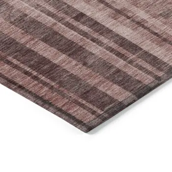 8' X 10' Brick Red And Brown Striped Washable Indoor Outdoor Area Rug