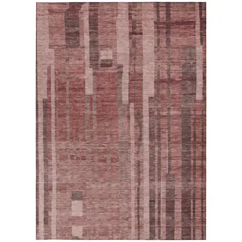 8' X 10' Brick Red And Brown Striped Washable Indoor Outdoor Area Rug