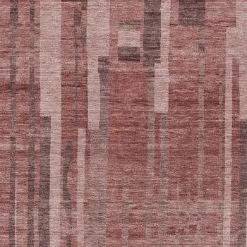 9' X 12' Brick Red And Brown Striped Washable Indoor Outdoor Area Rug
