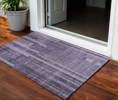 3' X 5' Purple And Black Striped Washable Indoor Outdoor Area Rug