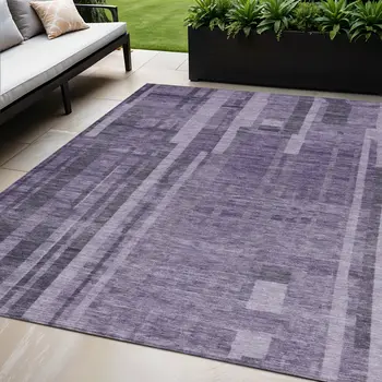 5' X 8' Purple And Black Striped Washable Indoor Outdoor Area Rug