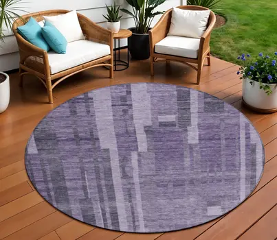 8' Purple And Black Round Striped Washable Indoor Outdoor Area Rug