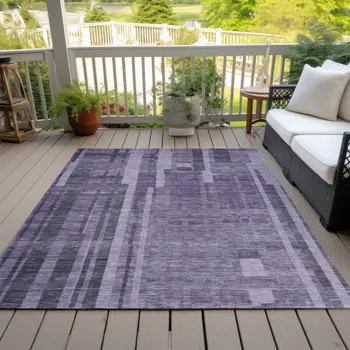 8' X 10' Purple And Black Striped Washable Indoor Outdoor Area Rug