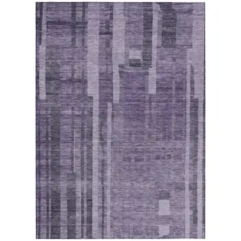 8' X 10' Purple And Black Striped Washable Indoor Outdoor Area Rug