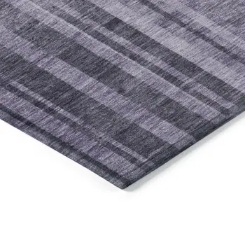 8' X 10' Purple And Black Striped Washable Indoor Outdoor Area Rug