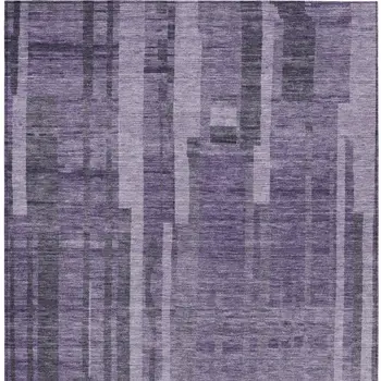 9' X 12' Purple And Black Striped Washable Indoor Outdoor Area Rug