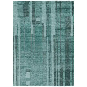 5' X 8' Teal Blue And Black Striped Washable Indoor Outdoor Area Rug