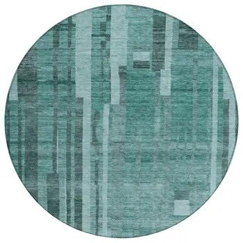 8' Teal Blue And Black Round Striped Washable Indoor Outdoor Area Rug