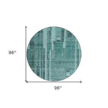 8' Teal Blue And Black Round Striped Washable Indoor Outdoor Area Rug