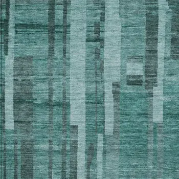8' X 10' Teal Blue And Black Striped Washable Indoor Outdoor Area Rug