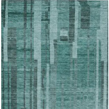 10' X 14' Teal Blue And Black Striped Washable Indoor Outdoor Area Rug