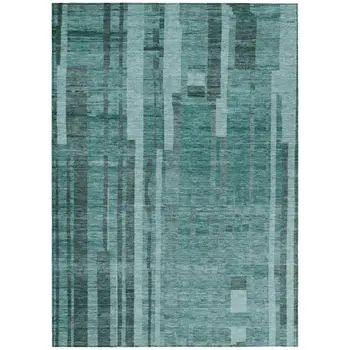 10' X 14' Teal Blue And Black Striped Washable Indoor Outdoor Area Rug