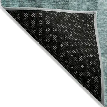 10' X 14' Teal Blue And Black Striped Washable Indoor Outdoor Area Rug
