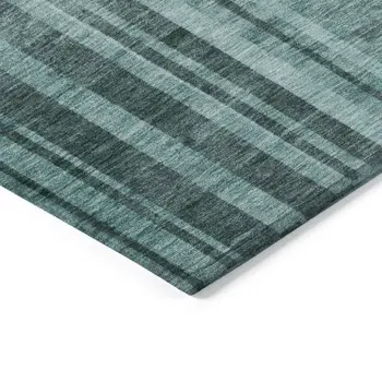 10' X 14' Teal Blue And Black Striped Washable Indoor Outdoor Area Rug