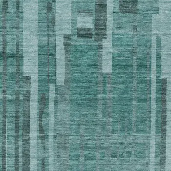 10' X 14' Teal Blue And Black Striped Washable Indoor Outdoor Area Rug