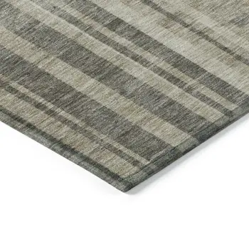 3' X 5' Taupe And Dark Gray Striped Washable Indoor Outdoor Area Rug