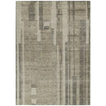 9' X 12' Taupe And Dark Gray Striped Washable Indoor Outdoor Area Rug