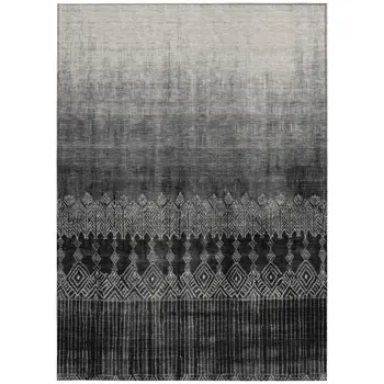 5' X 8' Black Ivory And Gray Ombre Washable Indoor Outdoor Area Rug