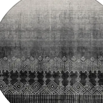 8' Black Ivory And Gray Round Ombre Washable Indoor Outdoor Area Rug