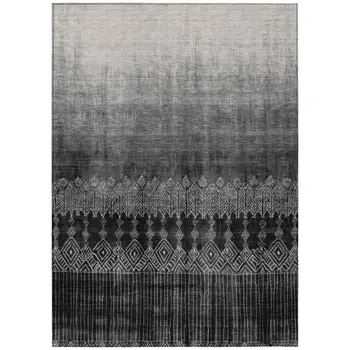 10' X 14' Black Ivory And Gray Ombre Washable Indoor Outdoor Area Rug