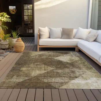 3' X 5' Brown And Beige Geometric Washable Indoor Outdoor Area Rug