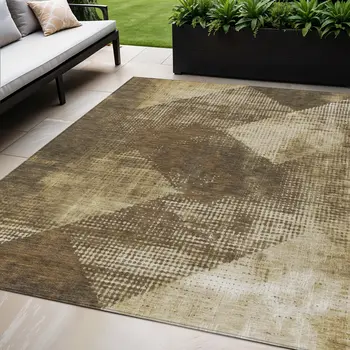 5' X 8' Brown And Beige Geometric Washable Indoor Outdoor Area Rug
