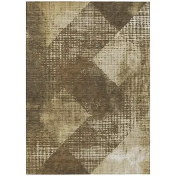 10' X 14' Brown And Beige Geometric Washable Indoor Outdoor Area Rug
