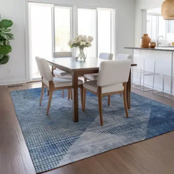 5' X 8' Blue And Gray Geometric Washable Indoor Outdoor Area Rug
