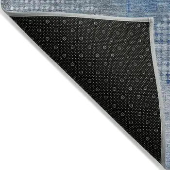8' Blue And Gray Round Geometric Washable Indoor Outdoor Area Rug