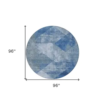 8' Blue And Gray Round Geometric Washable Indoor Outdoor Area Rug