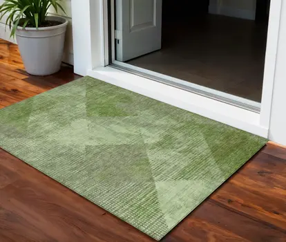 3' X 5' Green And Gray Geometric Washable Indoor Outdoor Area Rug