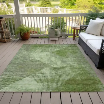 3' X 5' Green And Gray Geometric Washable Indoor Outdoor Area Rug