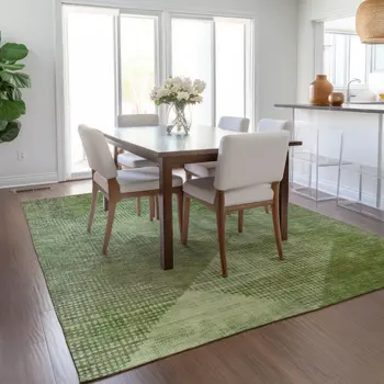 3' X 5' Green And Gray Geometric Washable Indoor Outdoor Area Rug