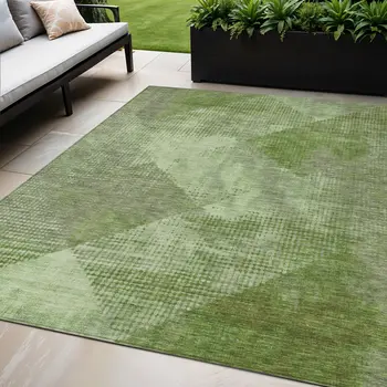 5' X 8' Green And Gray Geometric Washable Indoor Outdoor Area Rug